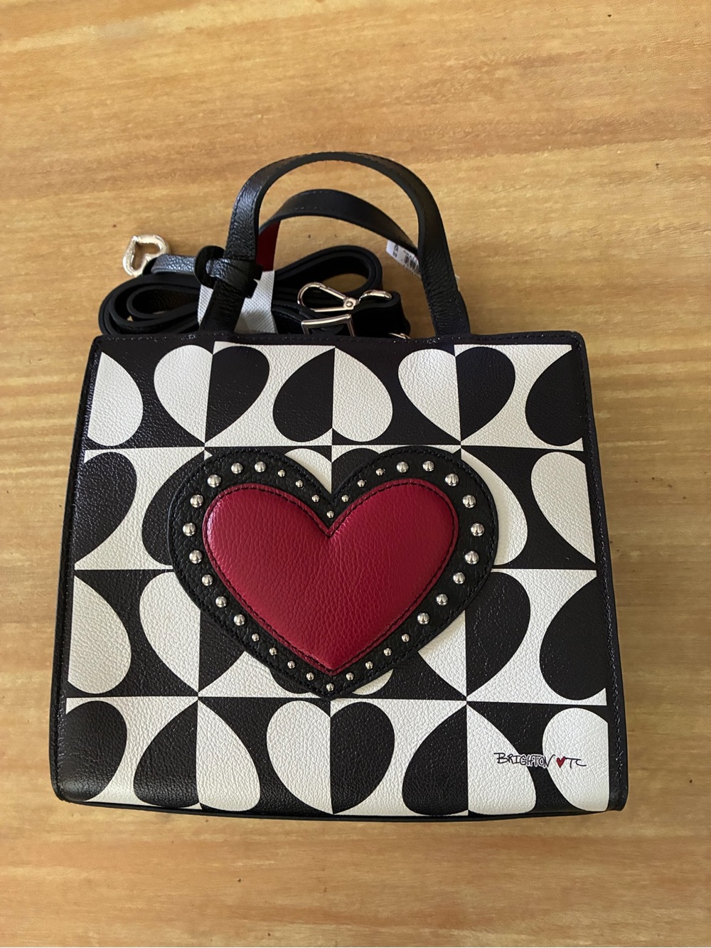 Brighton Black & White Geometric Crossbody with Red Heart Accent